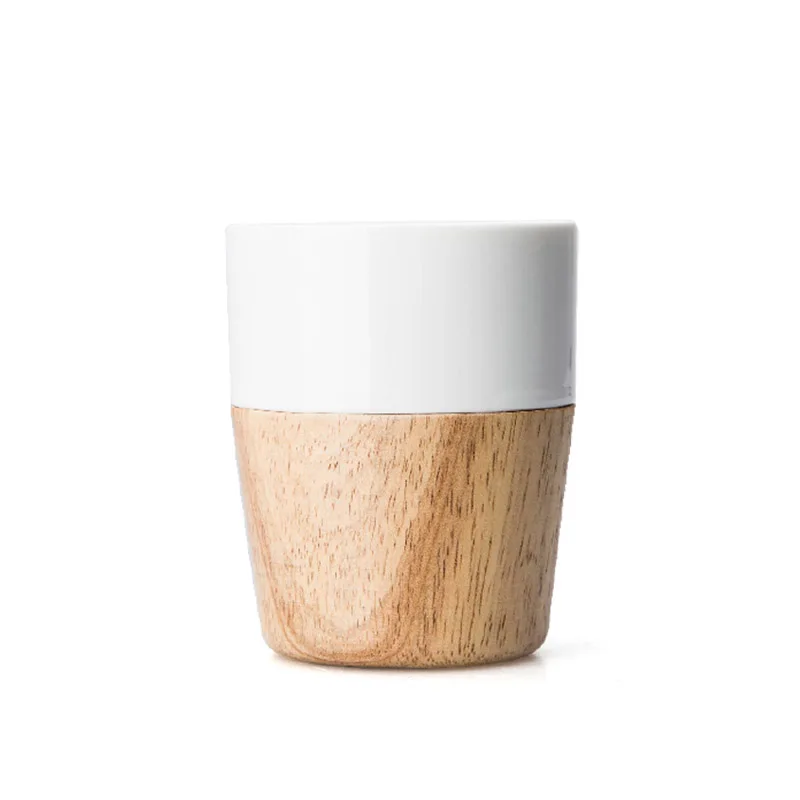 300ml Wooden Bottom Cup Porcelain Coffee Cup In White Buy 300ml