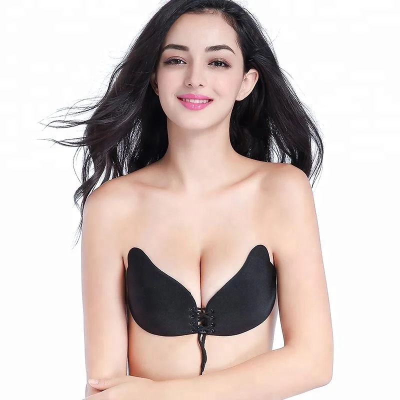 

Eco Friendly Wing Shape Adhesive Backless Invisible Bra Wholesale Push Up Silicone Bra, Black;nude