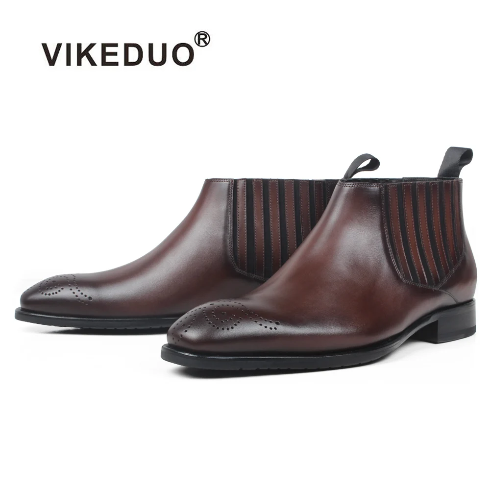 

Vikeduo Hand Made Buyer's Guide Highest Quality Craftsmanship Bespoke Shoes Men Formal Leather Dress Mens Boots, Dark brown