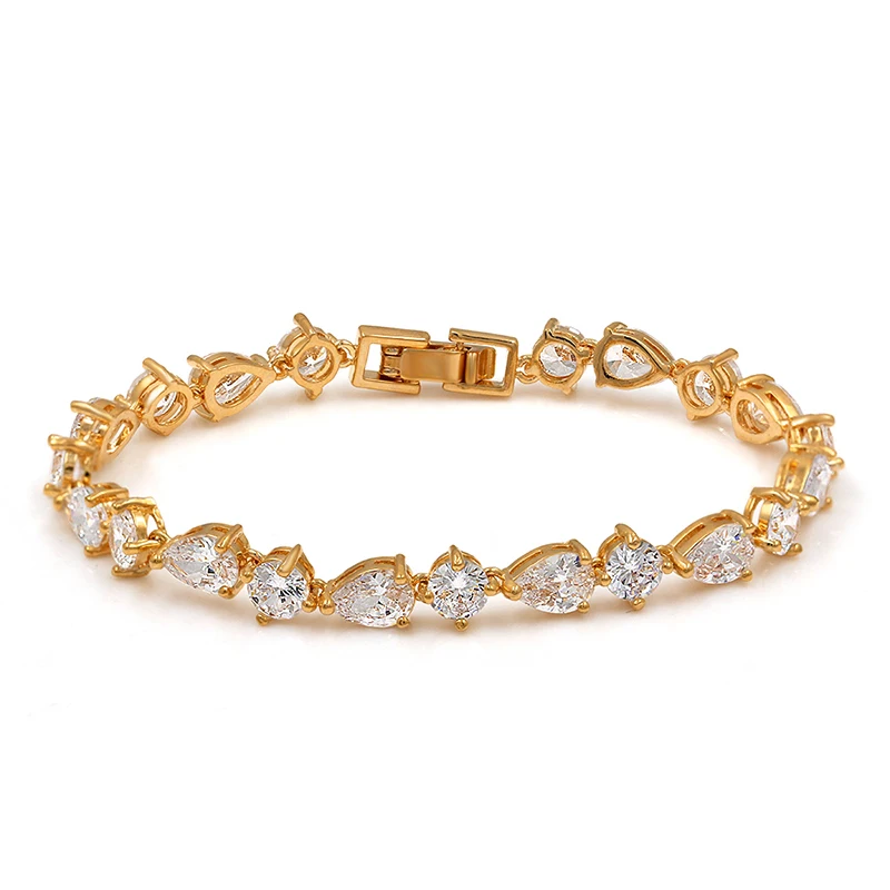 

High Quality Teardrop and Round CZ Cubic Zirconia Tennis Bracelets Wedding Bridal Jewelry Bracelets in Real Gold Plated