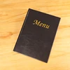 Hot selling wholesale hardcover hot stamping logo pu leather a4 restaurant menu covers 2 pockets file folder
