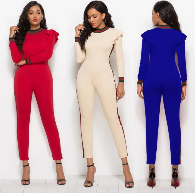 

AT017 Women's Classic wooden ear fashion solid color casual jumpsuit