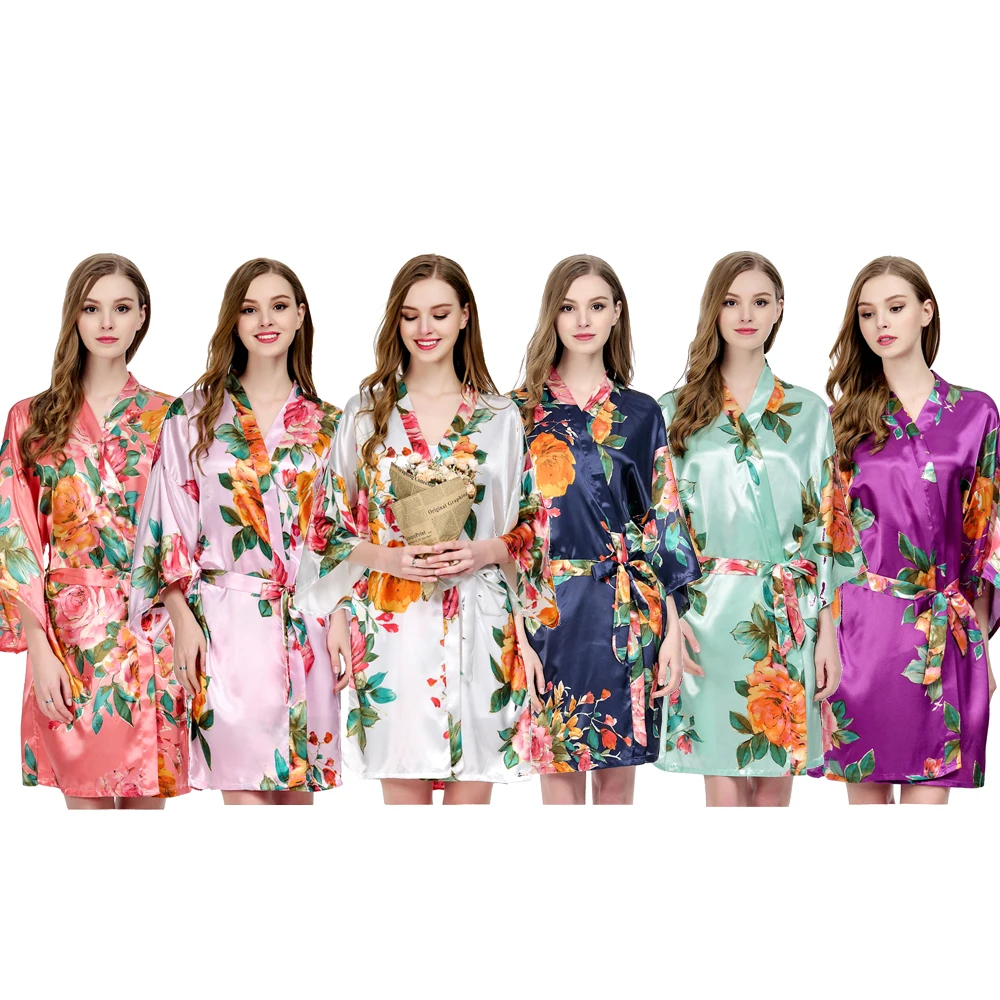 

FUNG 3017 Floral Satin Bride and Bridesmaid Robe for Bridal Party, Multiple color