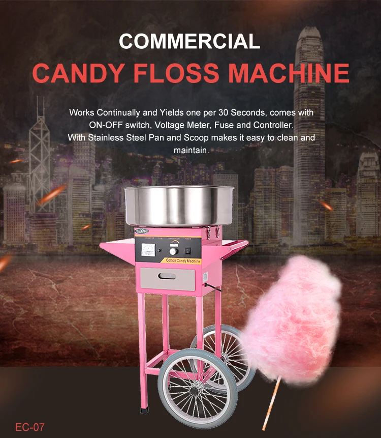 Industrial Fairy Pink Candy Sugar Maker With Glass / Vending Commercial Cotton Candy Floss Maker Cart Machine for Sale