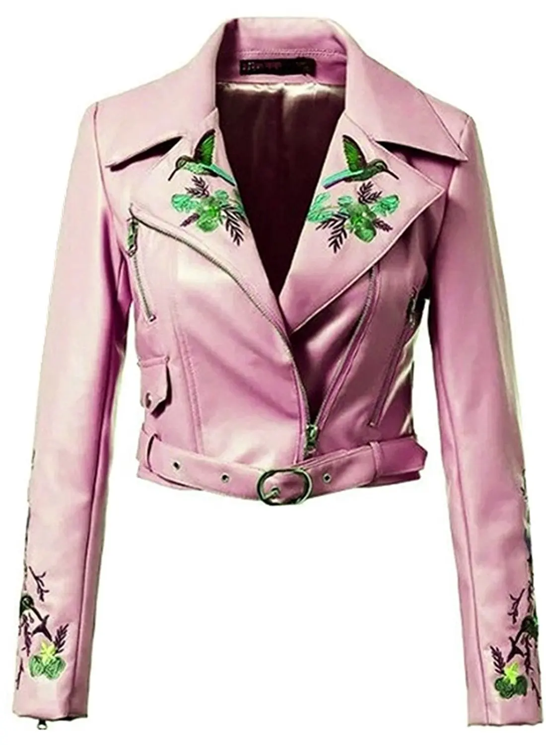 Yayu Womens Slim Faux Leather Short Jacket Long Sleeves Biker Jackets