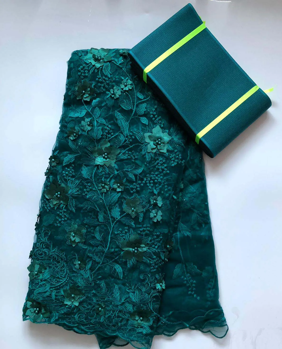 

3D flower tulle fabric high quality beaded wholesale dubai french lace for wedding party 2019 deep green lace aso ebi