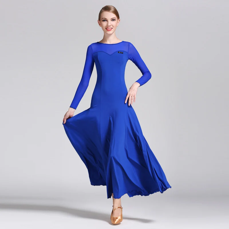 

2017 New Long Sleeve Milk Silk Womens International Standard Ballroom Dance Dress For Practice 6 Colors ZH4022