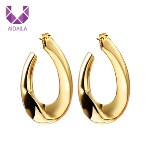AIDAILA Customized Charm Metal Jewelry U Shape Dubai Gold Stud Earrings 2019