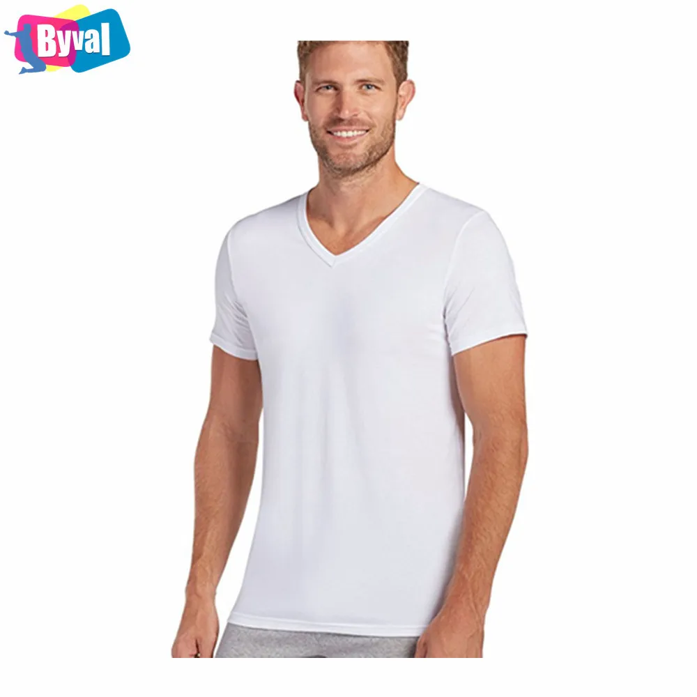 

Mens V Neck T Shirt Cotton Spandex Slim Fit T-Shirts Screen Printing Logo Blank Plain Tee Wholesale, Any color is available