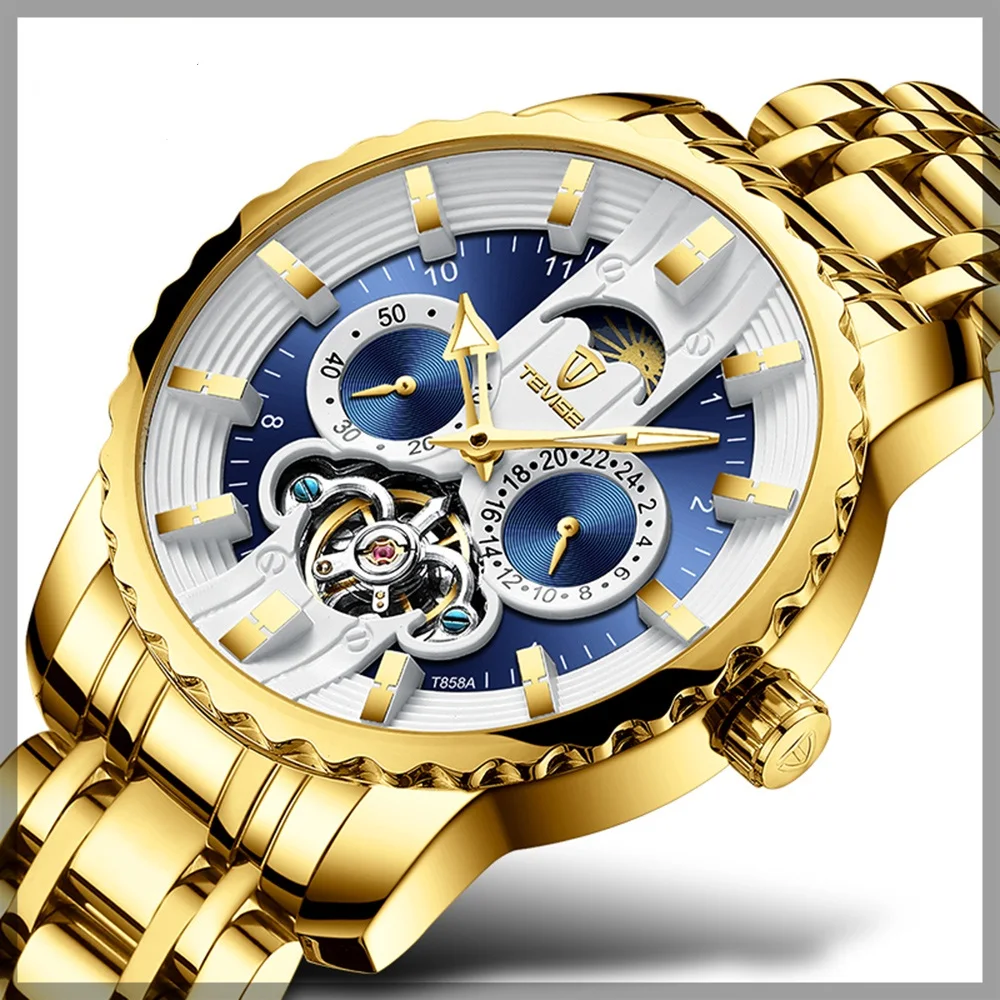 

TEVISE Men's Watch T856A Automatic Mechanical Luxury Mens Wrist Watch Waterproof Skeleton Tourbillon Watch Relogio Masculino, 5 colors