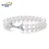 Button round silver clasp 7-8mm Freshwater Women pearl bangle bracelet