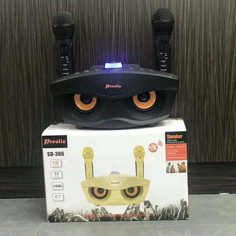 

Family KTV BT wireless karaoke speaker with double microphone 20Watts speaker support FM.USB ,TF, Black+silver