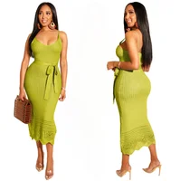 

2019 summer and autumn dress sexy dress women bright color knitted hook flower sling dress for women