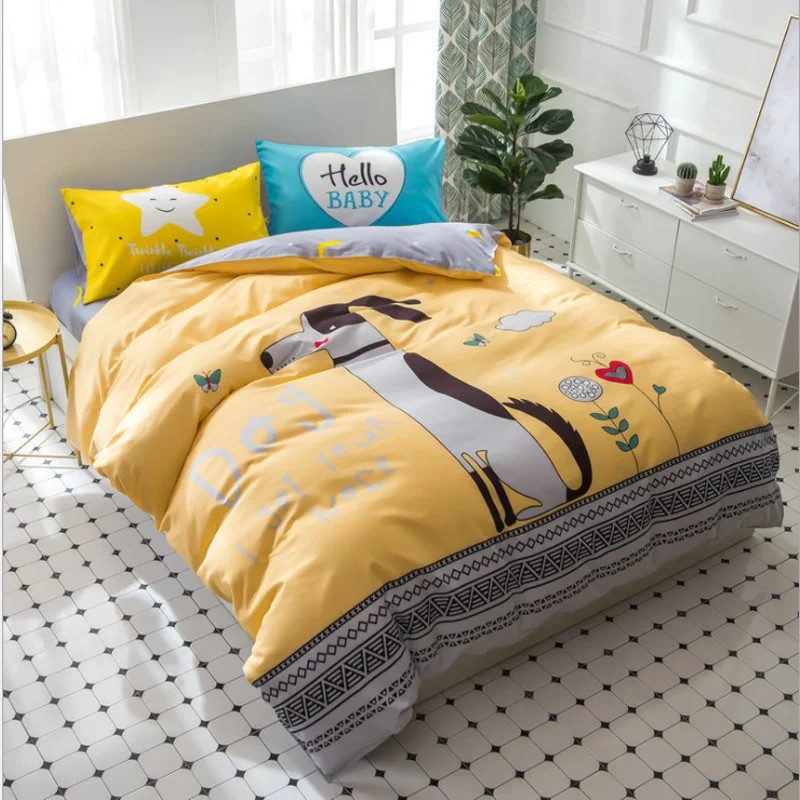 
Fashionable cotton four-piece sheets quilt cover cute puppy children cartoon baby bedding set 