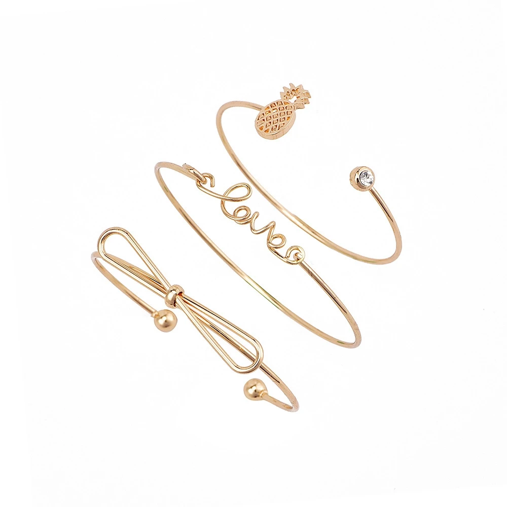 PL-Stainless steel crystal star moon love wedding cuff bangle bracelet