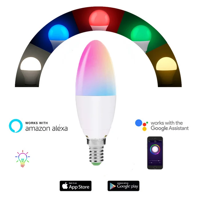 Smart WiFi LED Candle Bulbs B22 E27 E14 5W RGBW Colour Changing voice control