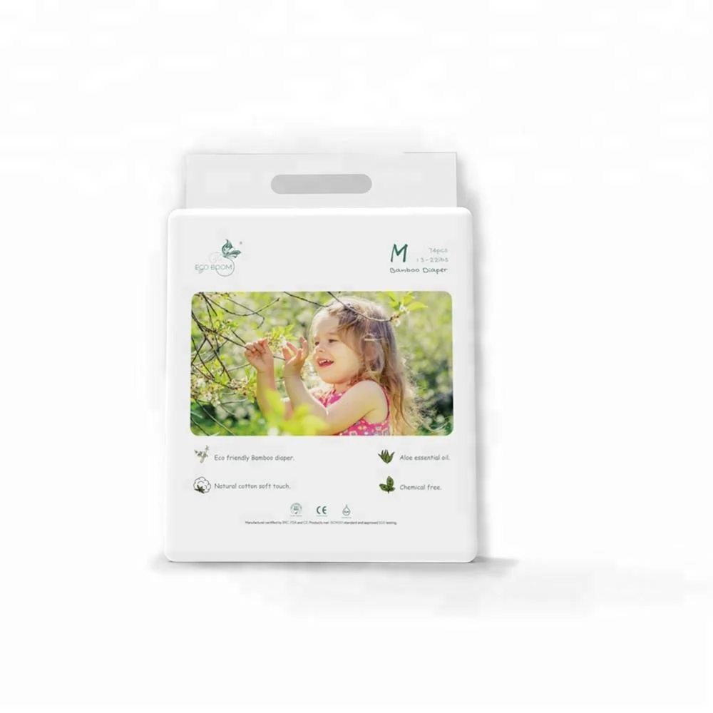 

ECO BOOM 2020 new design Bamboo Natural Soft Ultra thin organic Disposable 74 Count Baby Diapers