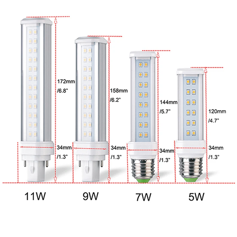 
7W 85-135V PLC Replacement E27/E26 Base LED Lamp Bulb Replace 2U Fluorescent Lamp LED Plug-in Light With Milky Cover 