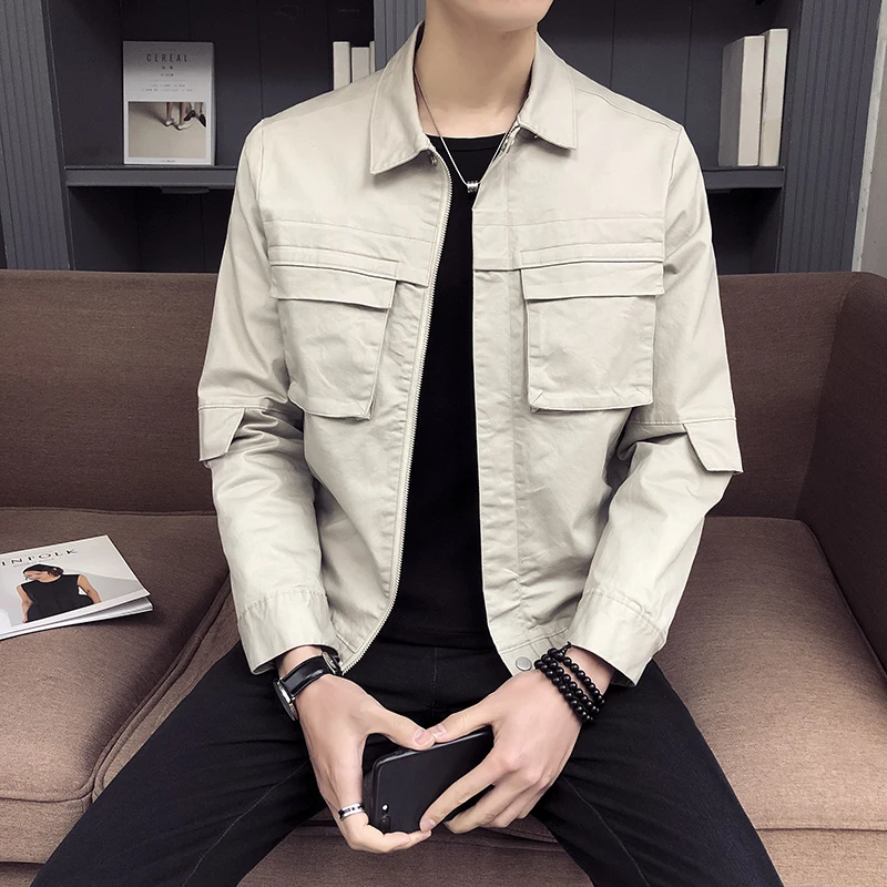 

Blank Design Long Sleeve Large Pocket Spring Jackets Mens, As image shows