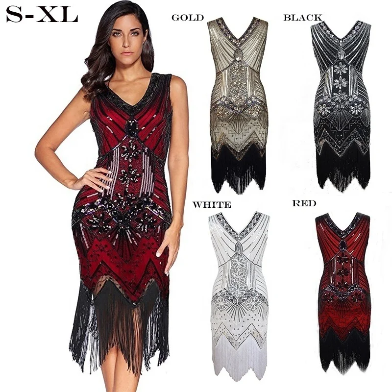 

Women's Flapper Dress Retro Inspired Sequined Beaded Embellished Fringed Tassel Gatsby Dress