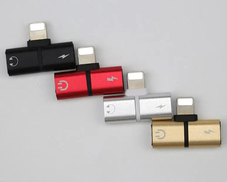 

Factory MIni Dual Light ning Music Charging Call 2 in 1 Headphone Audio Adapter splitter for Apple iPhone X/7/8, Black;red;gold;silvery