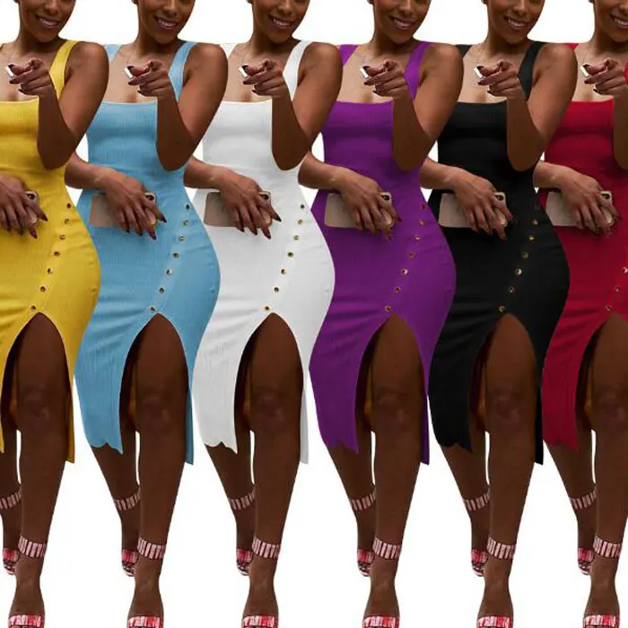 90611-MX51 6 colors split dresses womens clothing latest design 2019
