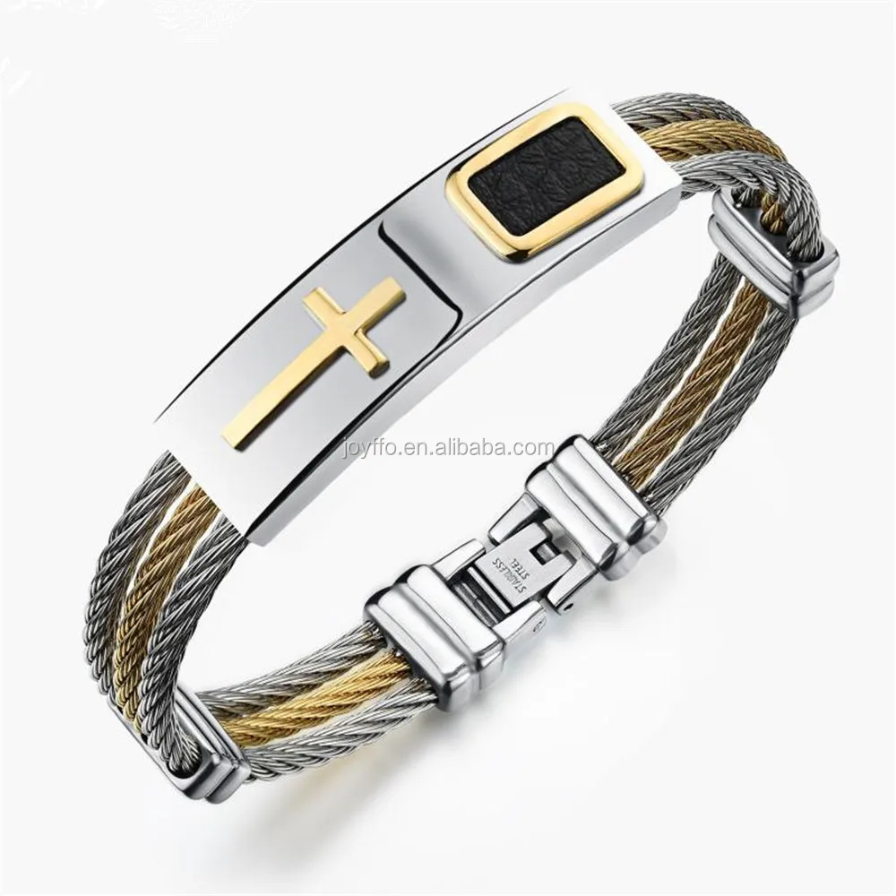 316L Stainless steel Twisted Cable Wire Bangle Classic Cross ID Bracelet