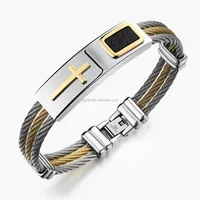 

316L Stainless steel Twisted Cable Wire Bangle Classic Cross ID Bracelet