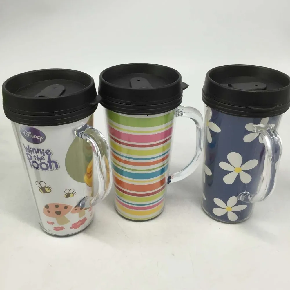 Double Wall Plastic Travel Mug With Handle Customized Insert Paper
