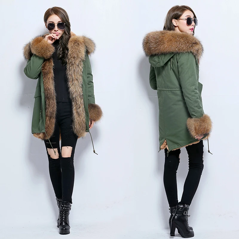 Women's Warm Parka With Real Raccoon Fur Collar Jackets New Trim Parker ...