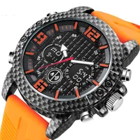 

carbon fiber watch dual display silicone strap waterproof mens sport watch