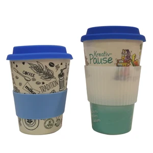 Image of Eco-friendly Bamboo Fiber Cup Reusable Water Tea To Go Cup with Silicone Lid and Sleeve For Home Office School