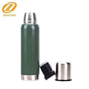 Image of Stanley brand stainless steel camping thermos with an especial cup