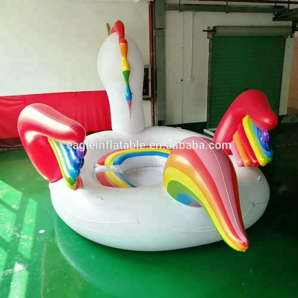 

factory wholesale top quality water partk and beach sea side toy newest huge 6 person inflatable Unicorn Party Bird water Island, Colorful