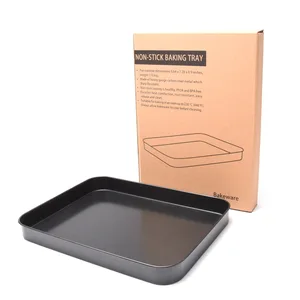 Image of 9.6 Inch Black Rectangle Carbon Steel Non-Stick Cookie Biscuit Baking Tray