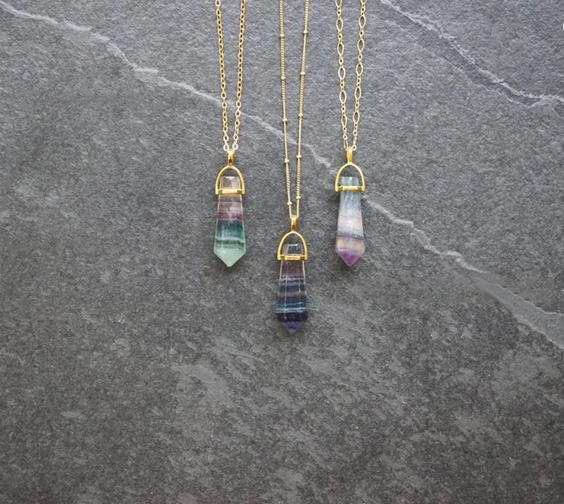 

14k Gold Plated Fluorite Rainbow Pedant Necklace