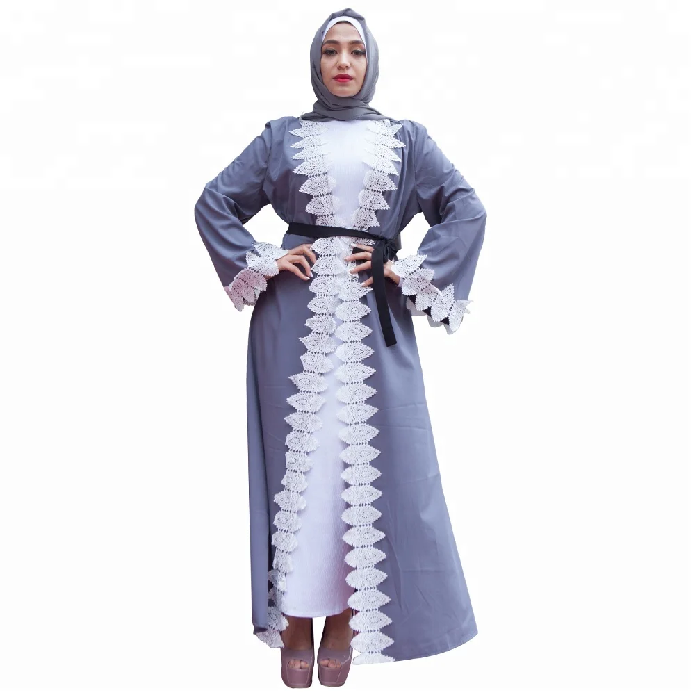 

New model abaya in dubai Abaya 2018 Modest Islmaic Clothing Turkish Button Belt Open Abaya, Gray