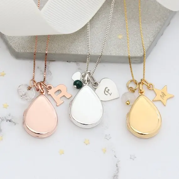 

personalized teardrop locket necklace jewelry custom photo locket with heart star letter charm pendant necklace