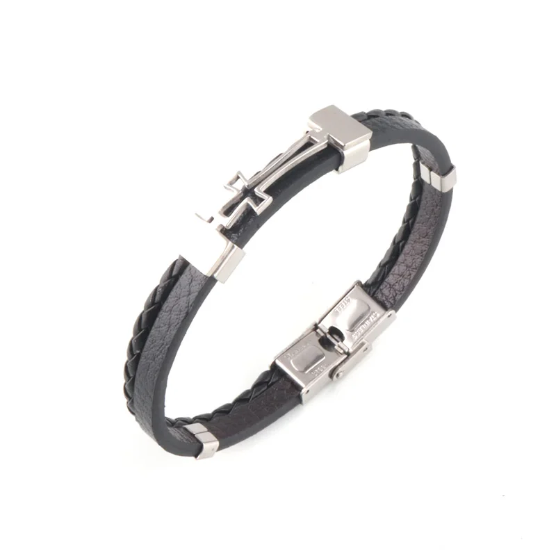 

Stainless Steel Leather Bracelet With Cross