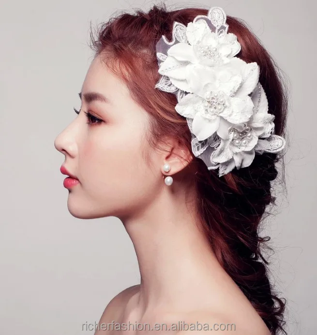 

bride wedding charming pearl tiara fabric flower hair accessories, N/a