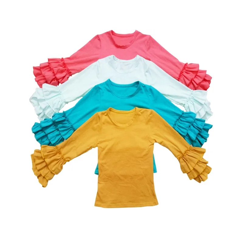 

Multiple Colors Baby T Shirts Bell Sleeves Spring Cotton Tops Pure Cotton Simply Daily Clothes Wholesale Little Girl Shirts