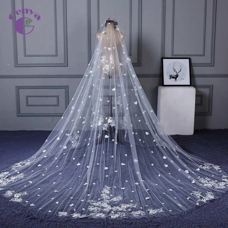 

GENYA Wholesale New Korean Luxury Bride Wedding Veil 3*4 Meters Long Tail Veil 2022, White