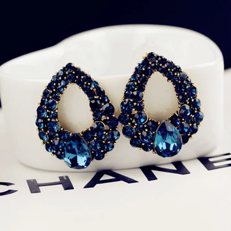 

Fashion sapphire geomantic droplets hoop earrings inserted water drop earrings, Blue