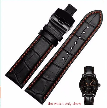 

CARLYWET 18mm 20mm 22mm Wholesale Genuine Cowhide Leather Handmade Black With Orange Stitches Watch Band Strap Belt Black Clasp