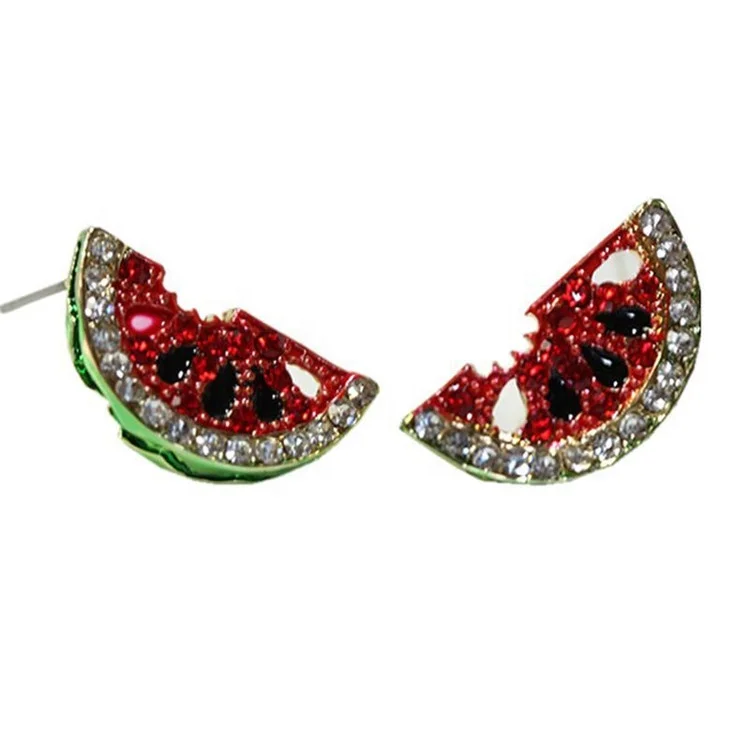 

Lovely Cute Small Rhinestone Watermelon Fruit Stud Earrings For Women Girls Wedding Party Charm Jewelry Brinco