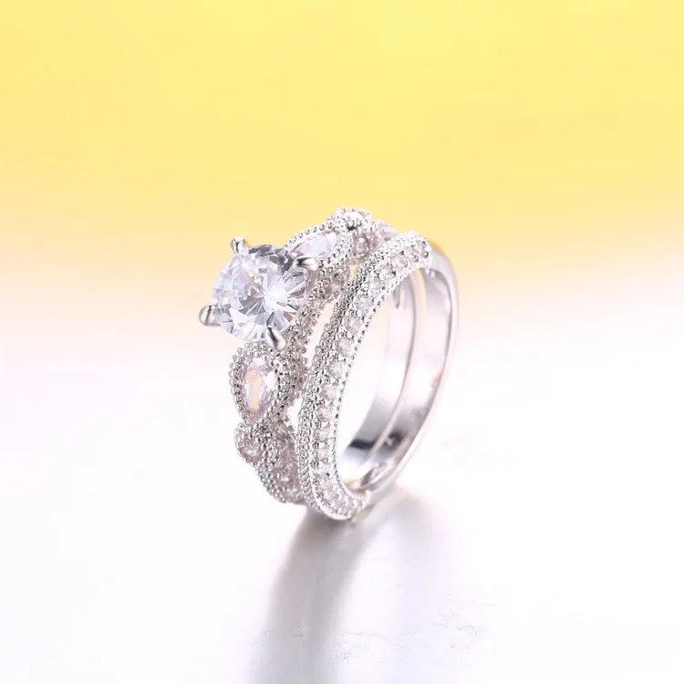 Zhefan Jewelry 925 Rose Gold 2 Piece Wedding Ring Fashion Women Double