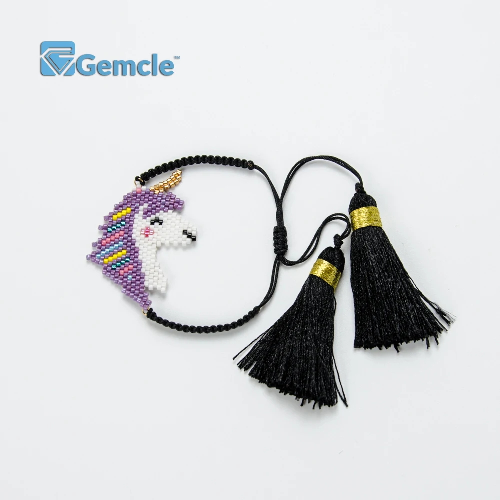 

GC-BC0668 Handmade Unicorn Miyuki Seed Beads Tassel Adjustable Macrame Bracelet Accessories, N/a