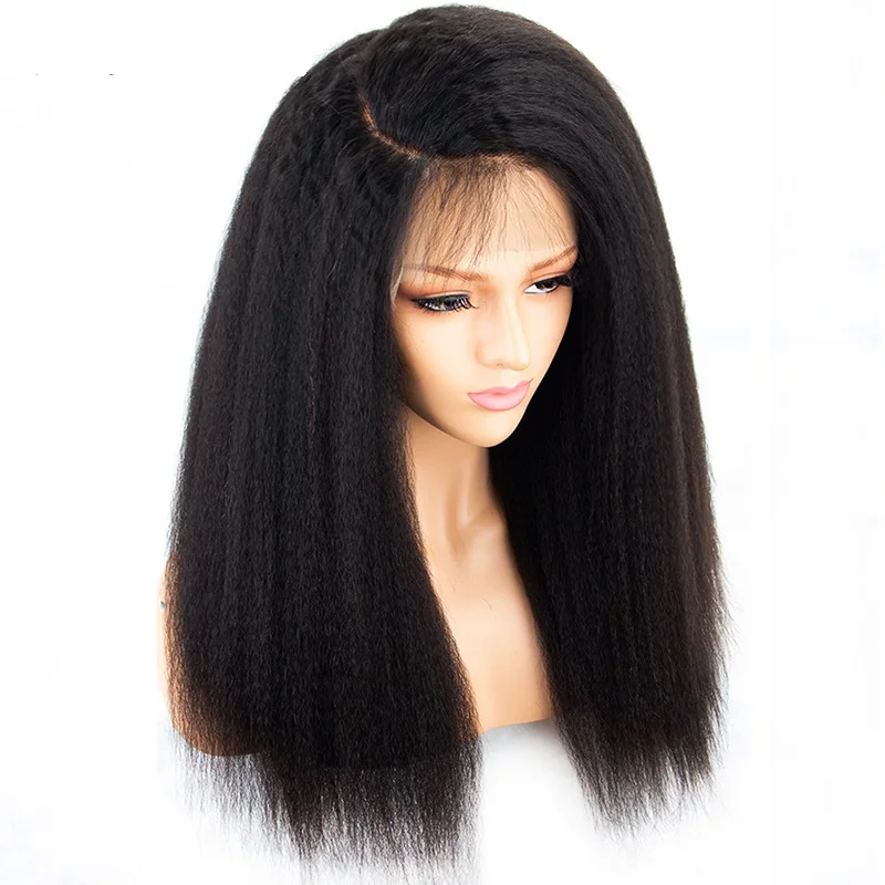 Kinky Straight Full Lace Wig 10 to 40 Inch 100% Brazilian Kinky Straight Human Hair Wigs Pre Plucked Hair Line Full Lace  Wig
