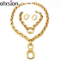 

AFXSION New fashion simple oval jewelry stainless steel set earrings pendant bracelet