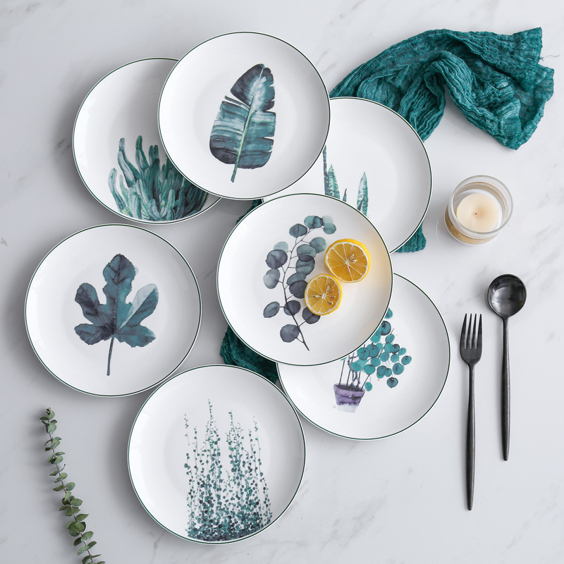 

Novelty Green Plant Leaves Ceramic Dish Plate  Kitchen Plate, White